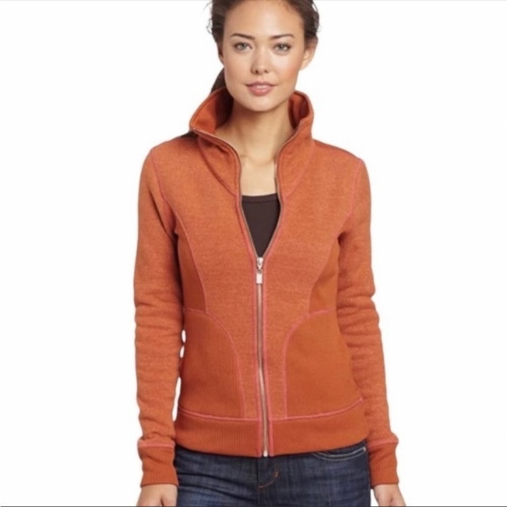 Prana Long Sleeve Full Zip Tobi Knit Jacket in Orange